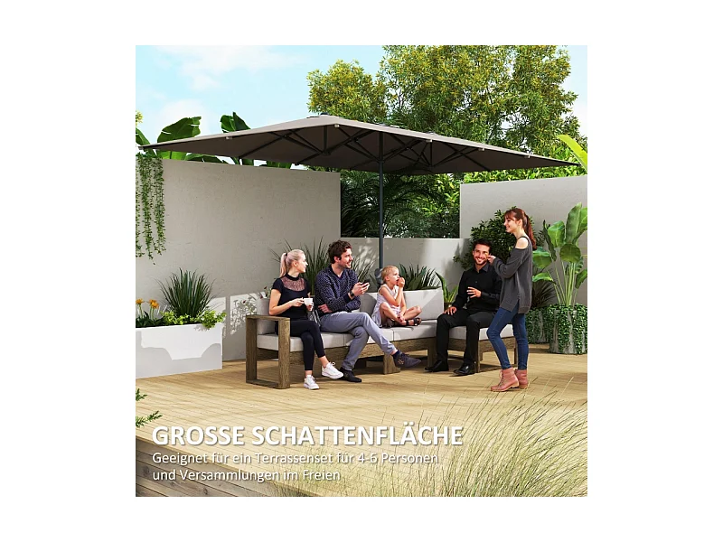 Dubbele parasol met slinger, UV-bescherming 50+, aluminium, donkergrijs (451x264x264 cm)