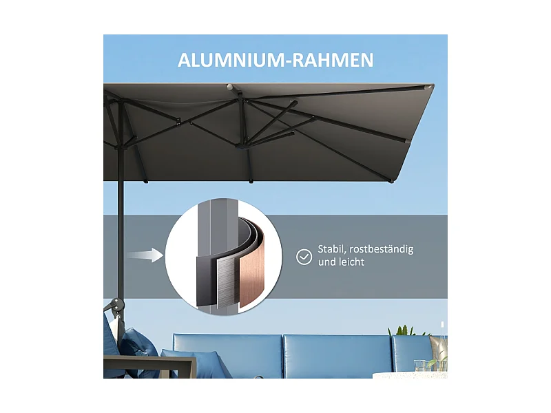 Dubbele parasol met slinger, UV-bescherming 50+, aluminium, donkergrijs (451x264x264 cm)