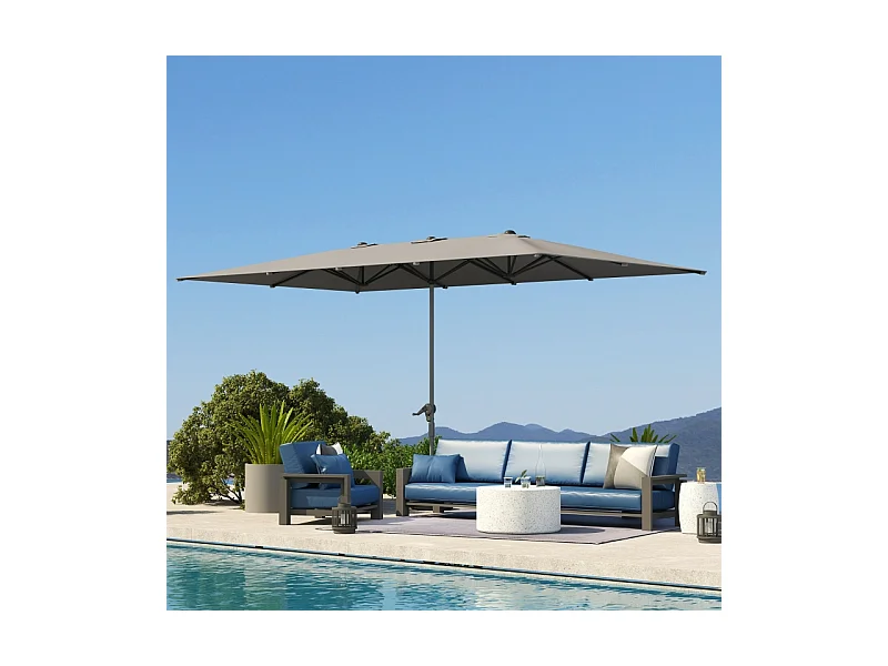 Dubbele parasol met slinger, UV-bescherming 50+, aluminium, donkergrijs (451x264x264 cm)