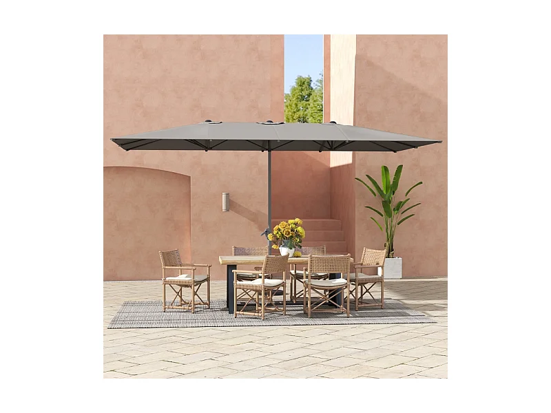 Dubbele parasol met slinger, UV-bescherming 50+, aluminium, donkergrijs (451x264x264 cm)