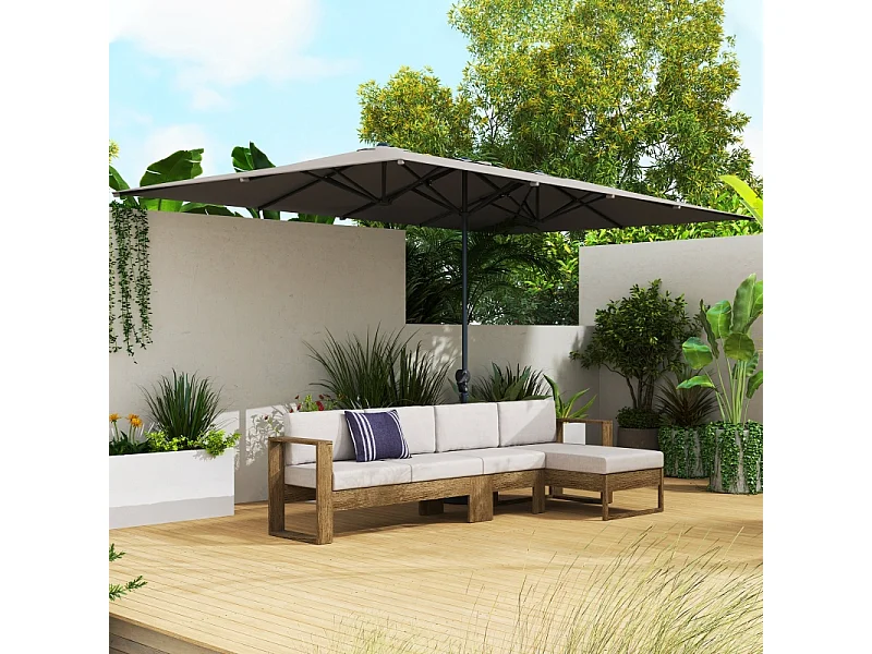 Parasol double avec manivelle, protection UV 50+, aluminium, gris foncé (451x264x264 cm)