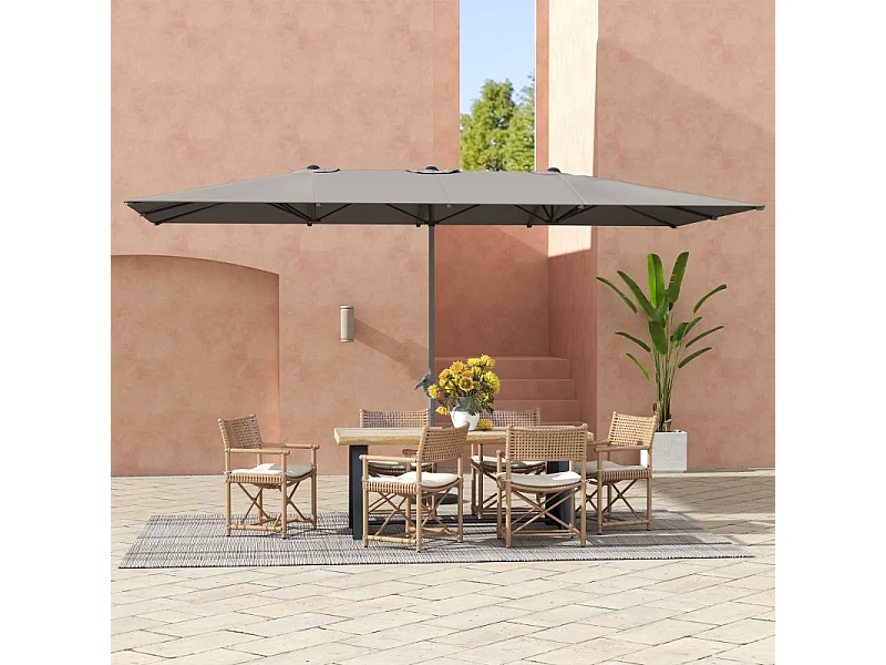 Parasol double avec manivelle, protection UV 50+, aluminium, gris foncé (451x264x264 cm)