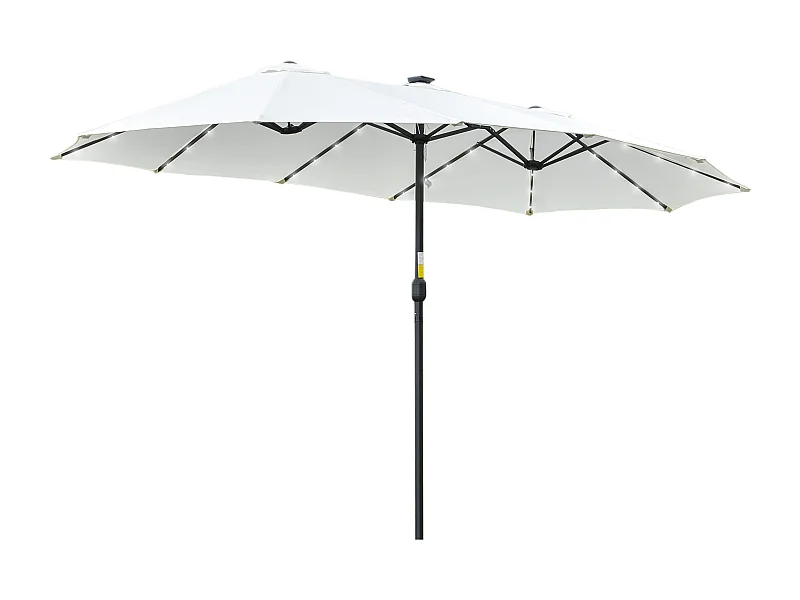 Dubbele parasol met solar LED, aluminium, zwart en crème (450x265x240 cm)