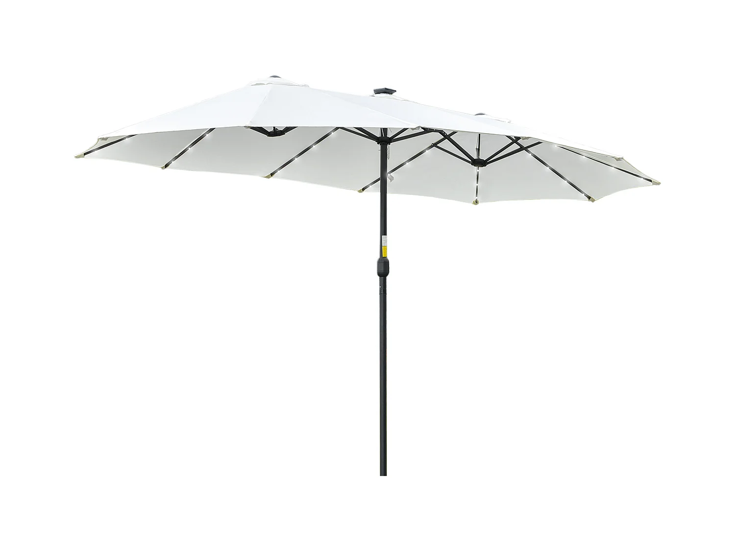 Dubbele parasol met solar LED, aluminium, zwart en crème (450x265x240 cm)