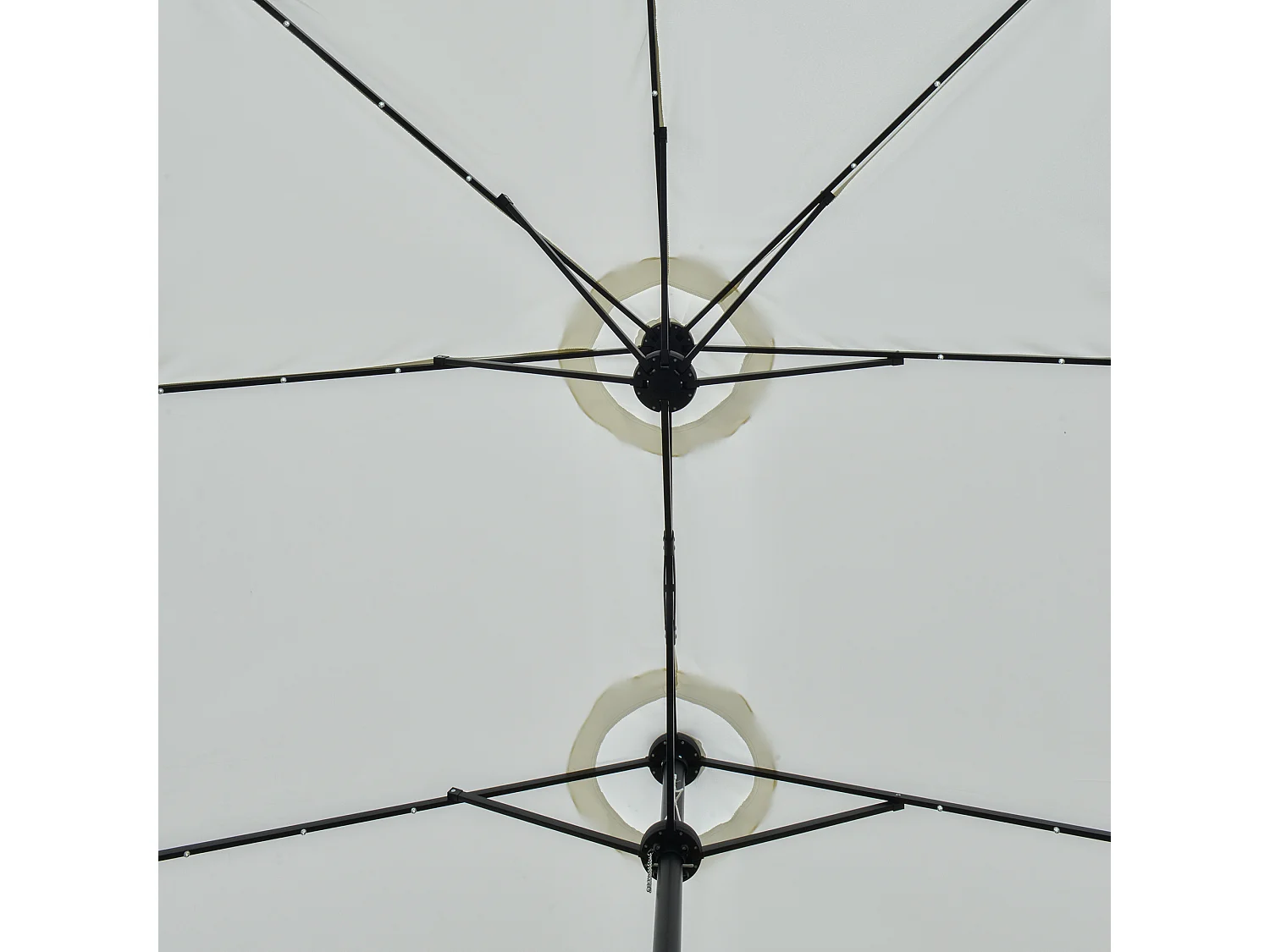 Dubbele parasol met solar LED, aluminium, zwart en crème (450x265x240 cm)