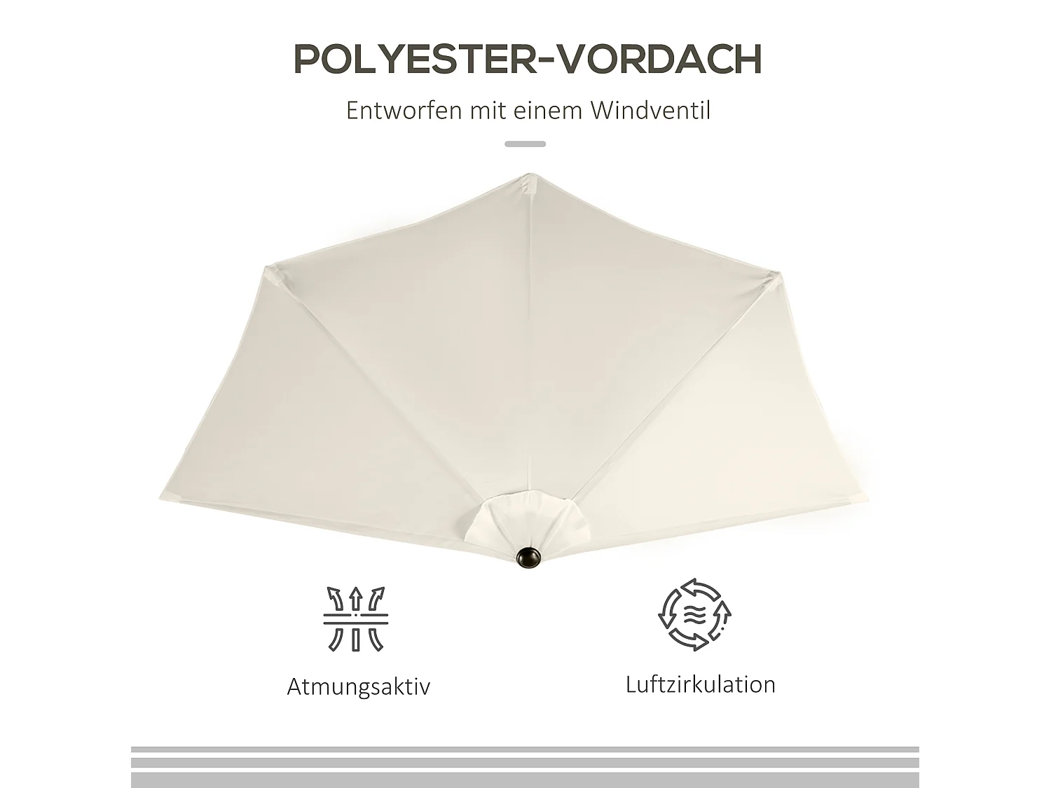 Halfronde parasol met slinger, metaal, crème en zwart, UV-bescherming (293x150x249cm)