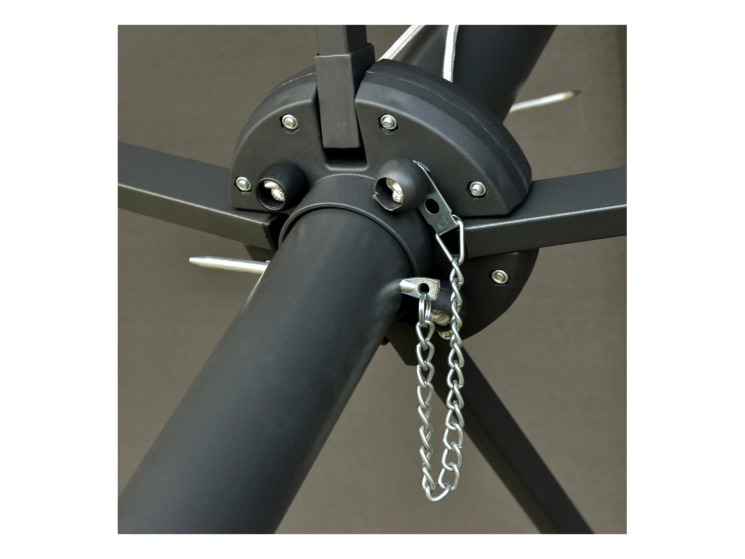 Dubbele parasol met LED, metaal, donkergrijs, met slinger, voor terras (440x260x240 cm)