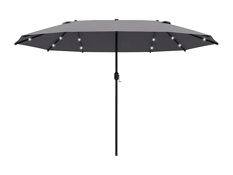 Ombrellone doppio con LED, metallo, grigio scuro, con manovella, per terrazza (440x260x240 cm)