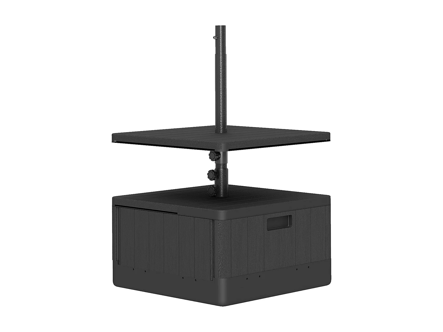 3-in-1 parasolvoet, vulbaar 80kg, met wielen, recyclebaar kunststof, zwart (53x53x45cm)