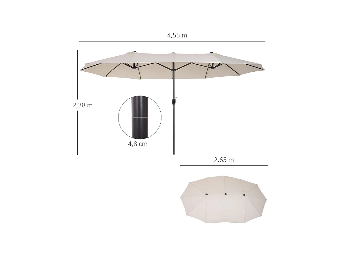 Dubbele parasol met slinger, polyester, beige (455x270x240 cm)
