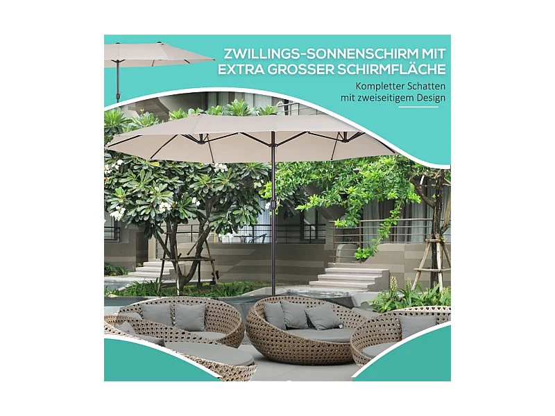 Dubbele parasol met slinger, polyester, beige (455x270x240 cm)