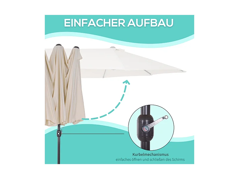 Dubbele parasol met slinger, polyester, beige (455x270x240 cm)