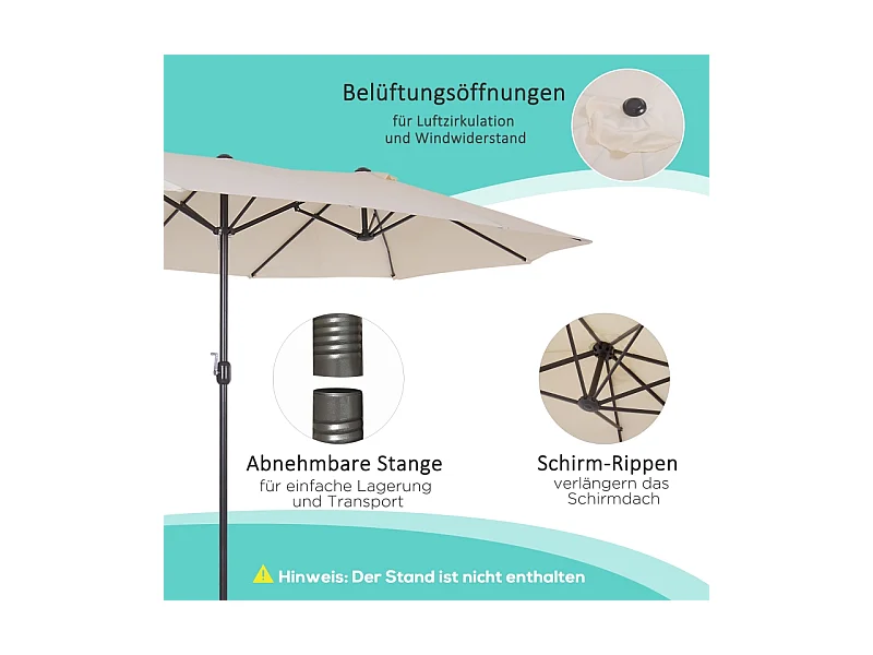 Dubbele parasol met slinger, polyester, beige (455x270x240 cm)