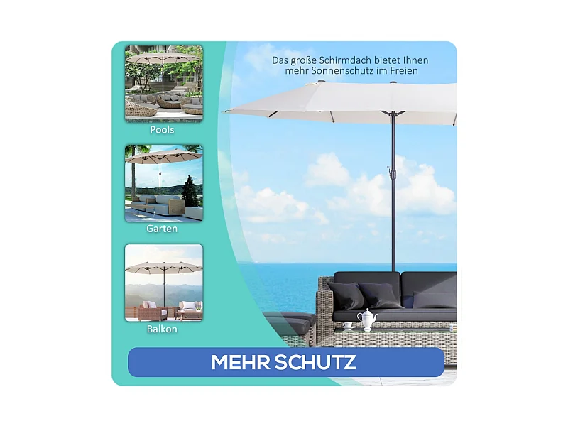 Dubbele parasol met slinger, polyester, beige (455x270x240 cm)