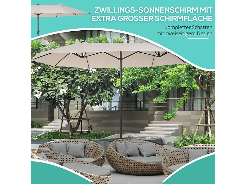 Dubbele parasol met slinger, polyester, beige (455x270x240 cm)