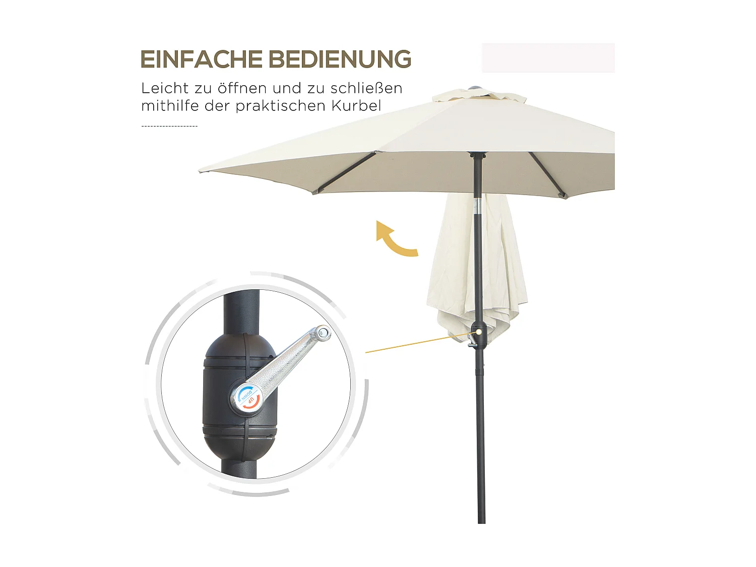 Parasol inclinable avec manivelle, aluminium, polyester 180 g/m², beige (2,6x2,6x2,35 m)