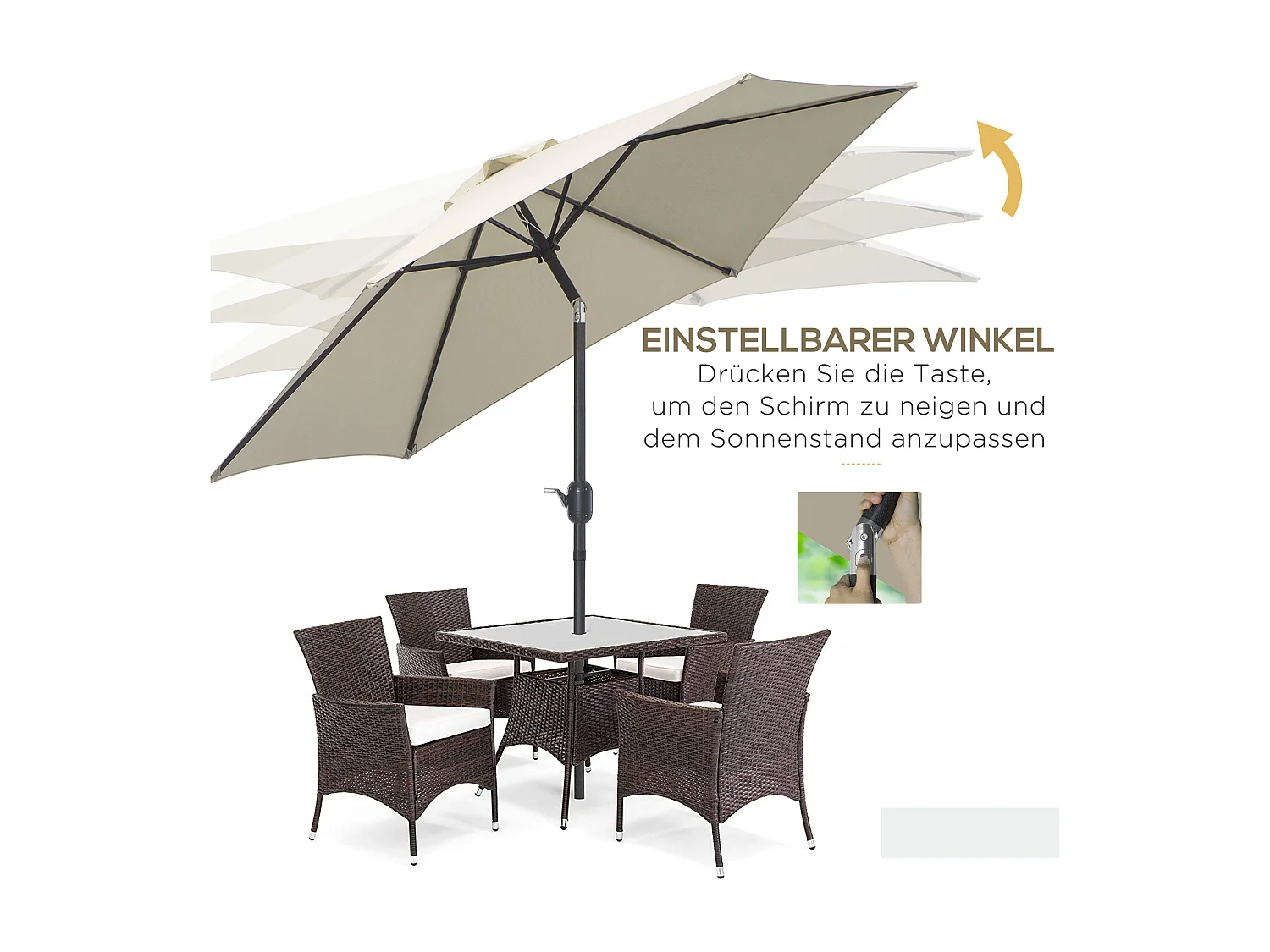 Parasol inclinable avec manivelle, aluminium, polyester 180 g/m², beige (2,6x2,6x2,35 m)
