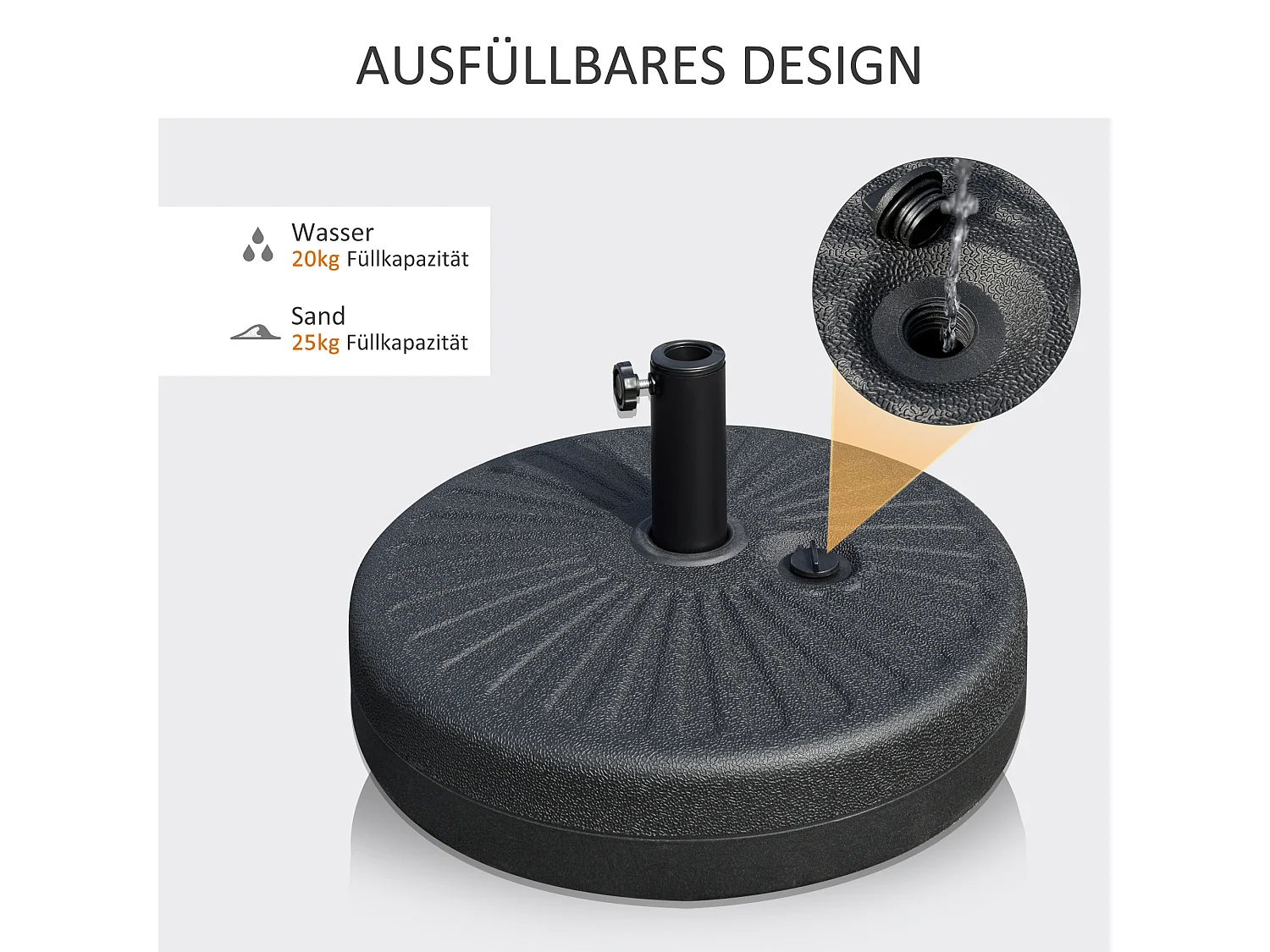 Parasolvoet 22 kg, voor palen Ø38/48 mm, zwart beton, stabiel en weerbestendig (51x51x12 cm)