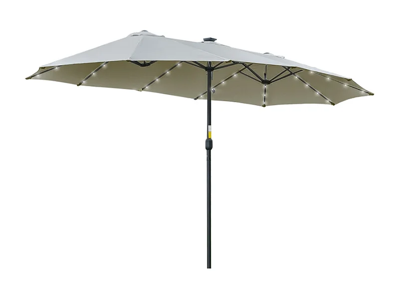 LED zonneparasol, dubbel met kantelbare voet, polyester, lichtgrijs en zwart (450x265x240 cm)