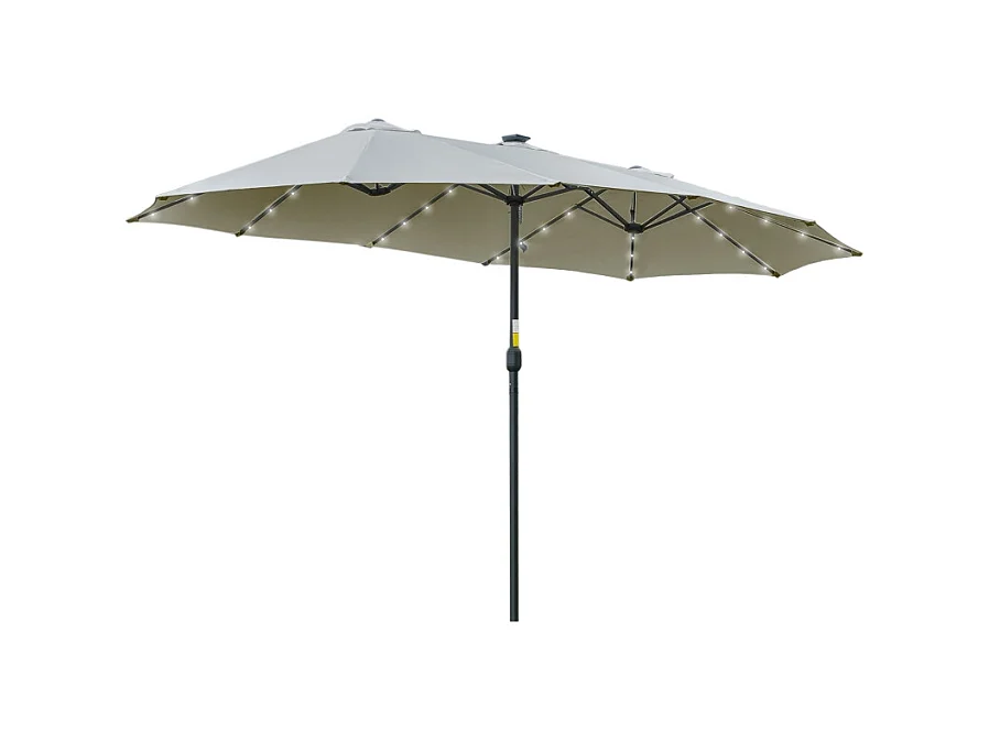 LED zonneparasol, dubbel met kantelbare voet, polyester, lichtgrijs en zwart (450x265x240 cm)