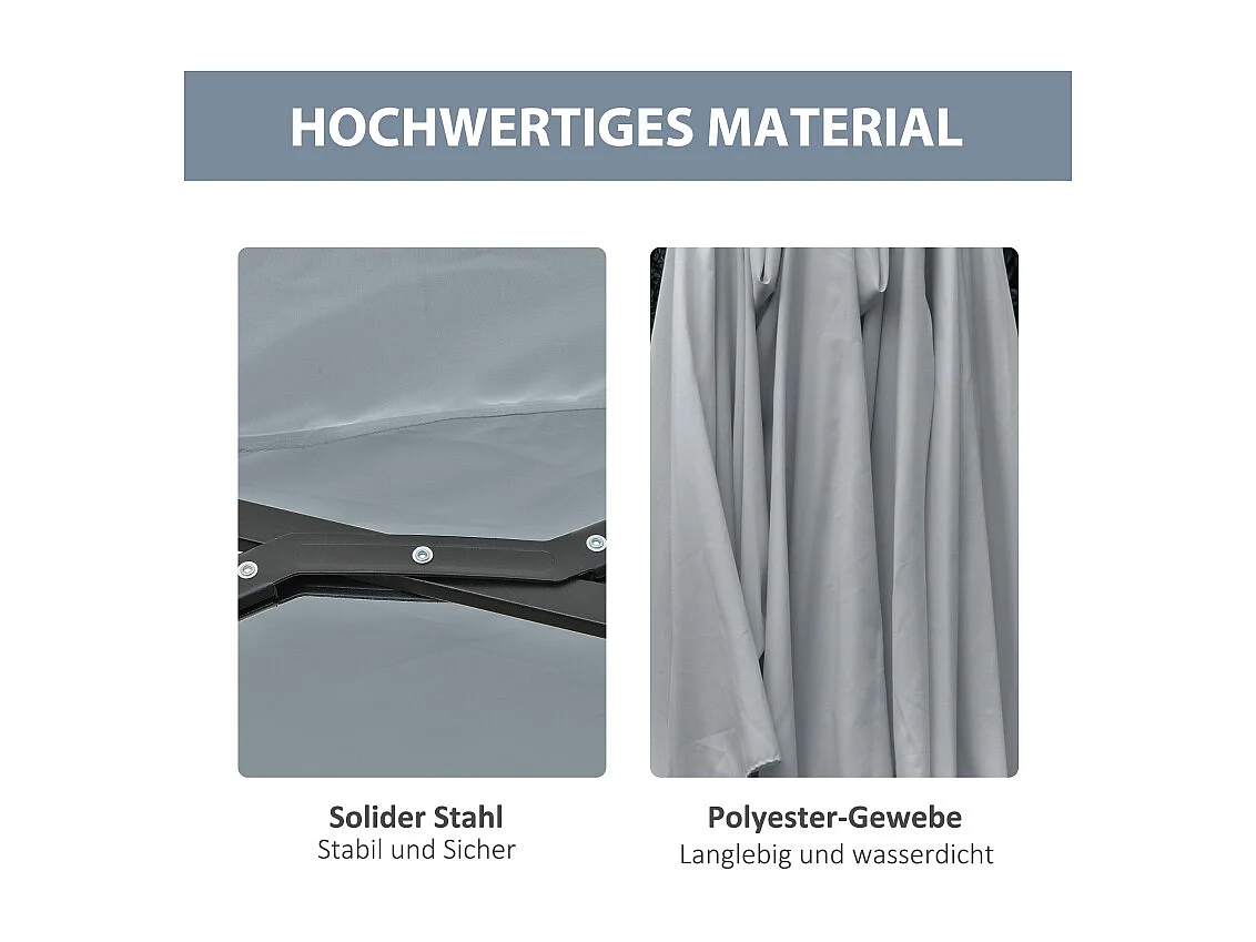 LED zonneparasol, dubbel met kantelbare voet, polyester, lichtgrijs en zwart (450x265x240 cm)