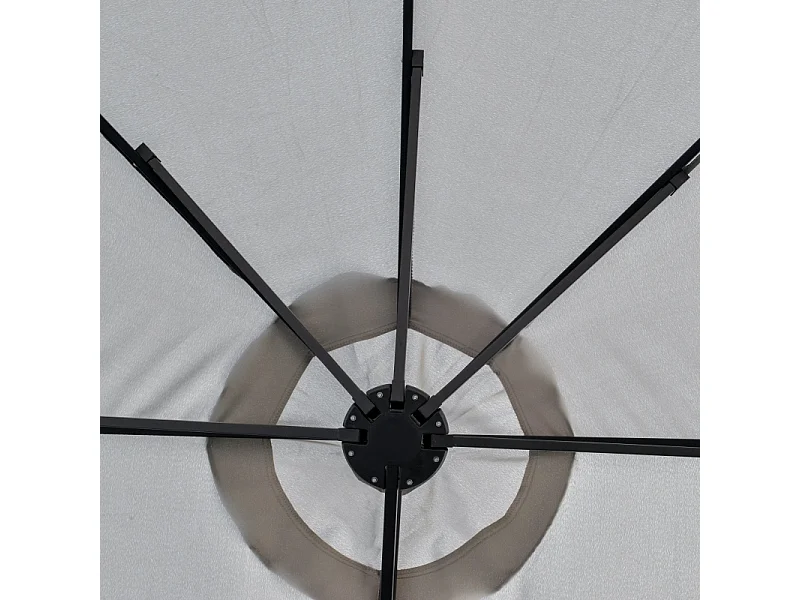 Parasol solar LED doble con base inclinable, poliéster, gris claro y negro (450x265x240 cm)