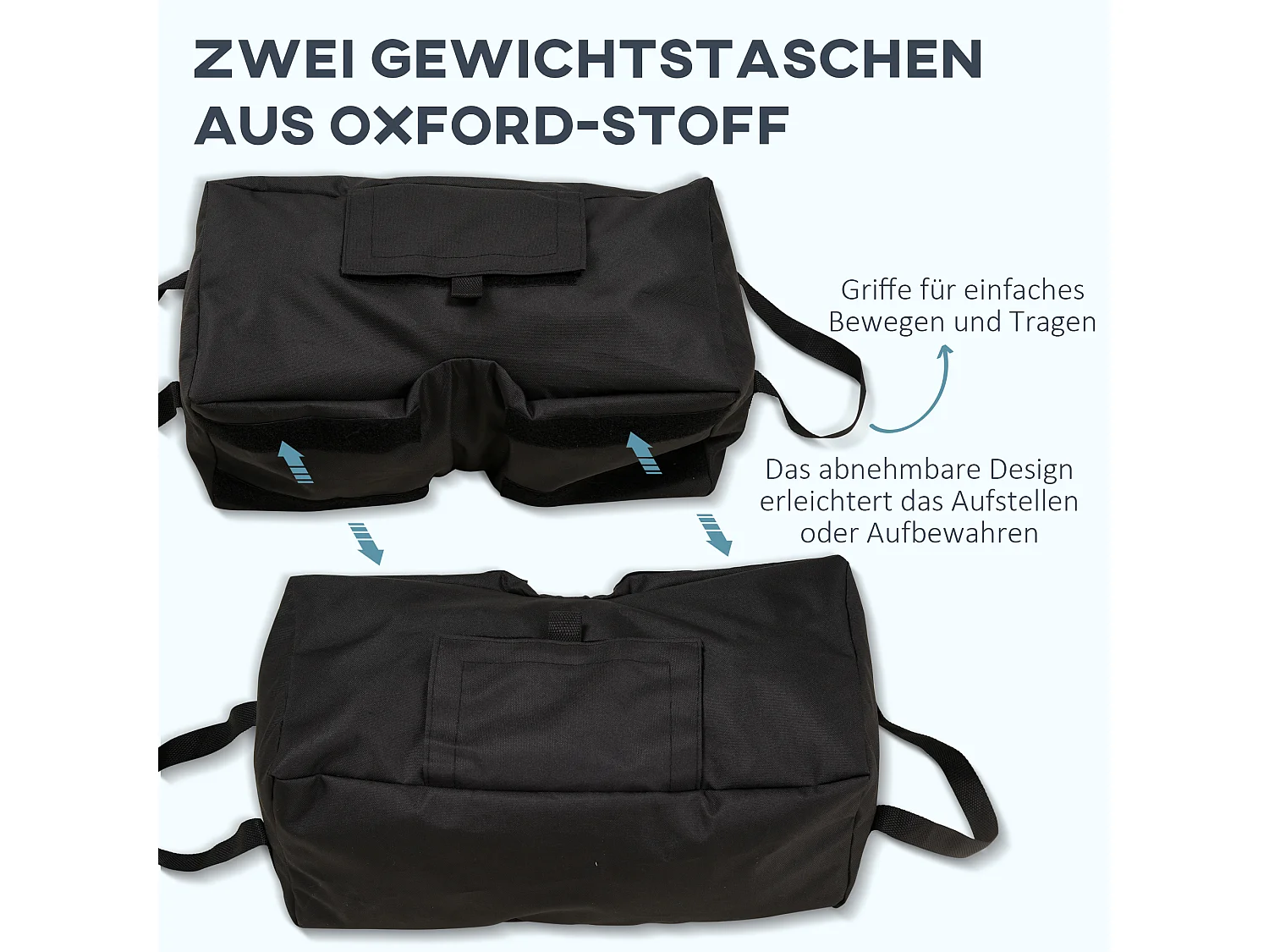 Parasolstandaard zandzak, 2 vulbare zakken 50kg, Oxford stof, zwart (50x50x18 cm)