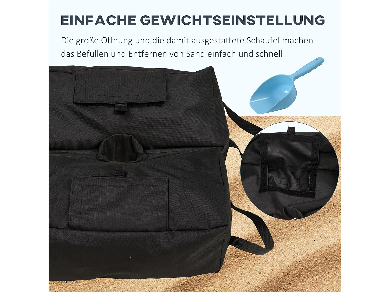 Parasolstandaard zandzak, 2 vulbare zakken 50kg, Oxford stof, zwart (50x50x18 cm)