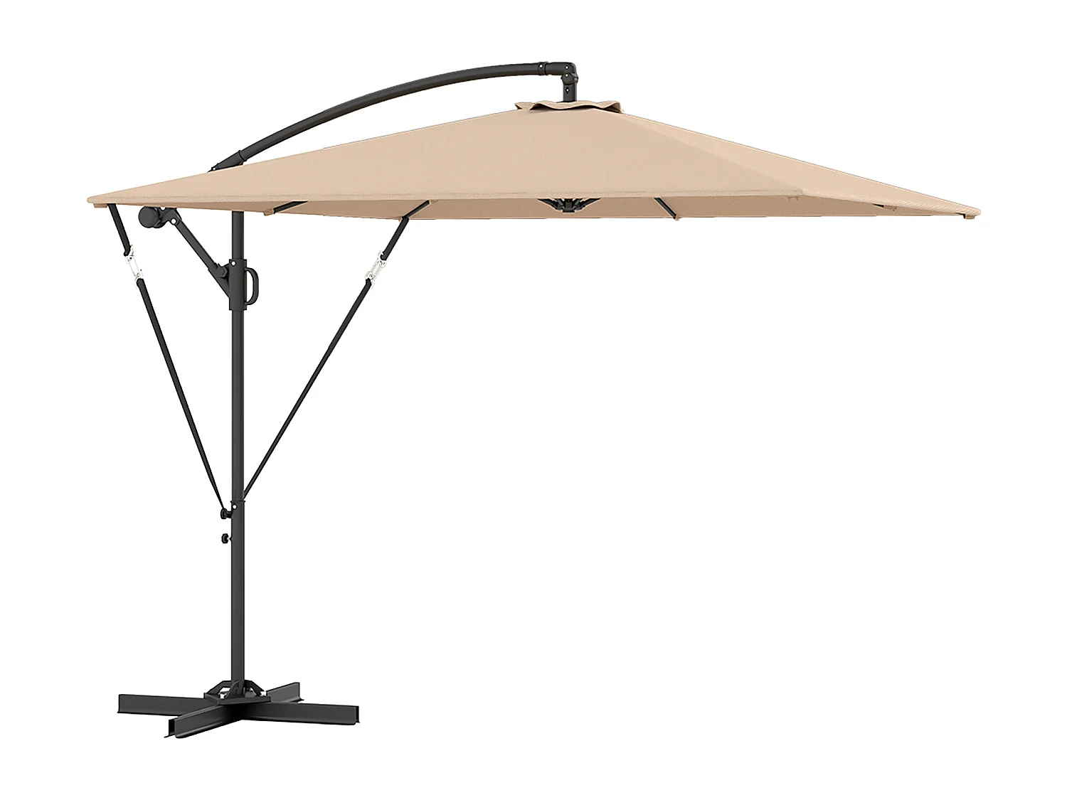 Zwevende parasol Ø260cm, 180g/m² polyesterstof, UV50+ bescherming, kaki, incl. voet, slinger en hoes (295x250x235cm)