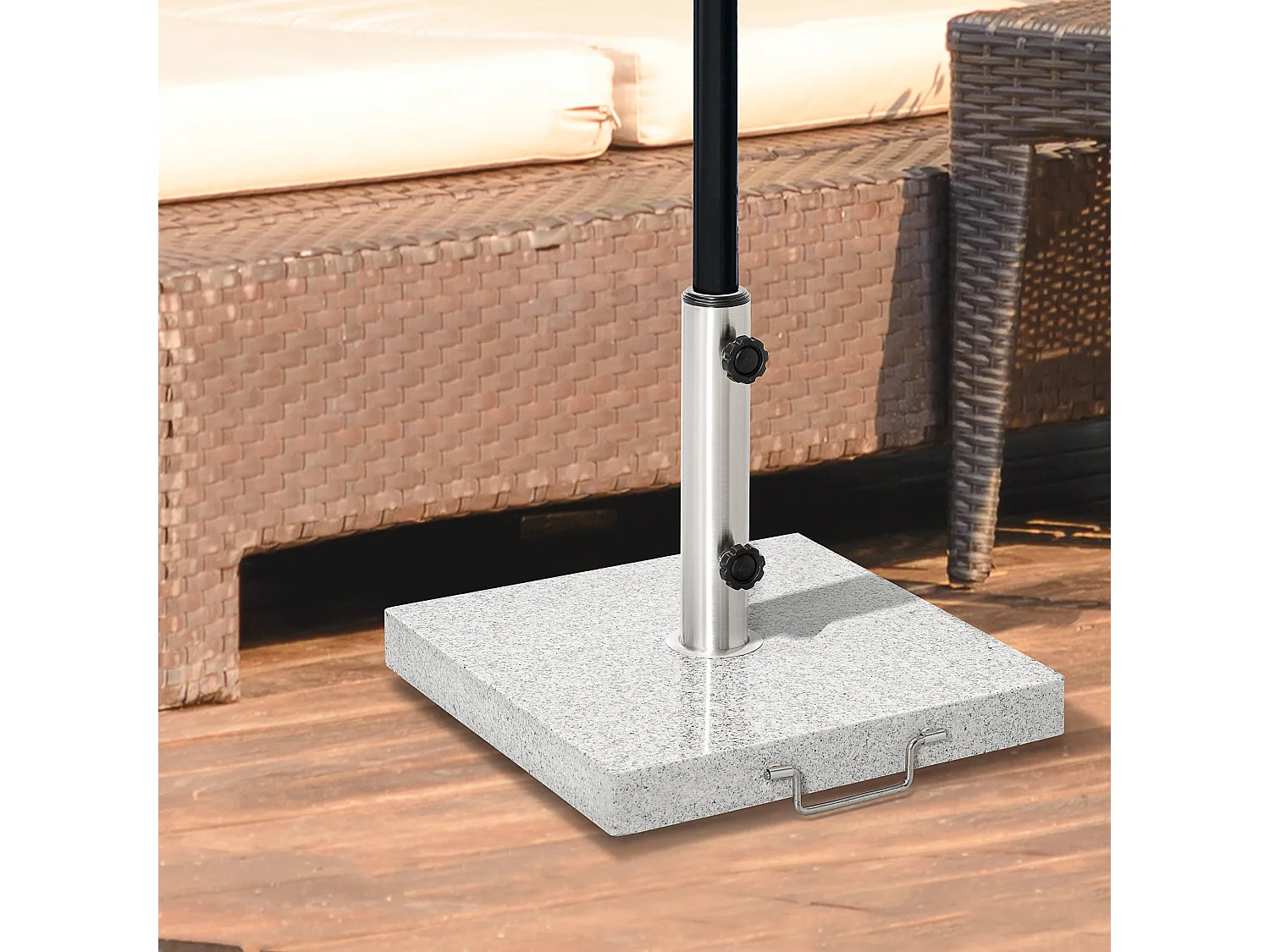 Base mobile per ombrellone in marmo e acciaio inox con ruote, grigia (40x40x36 cm)