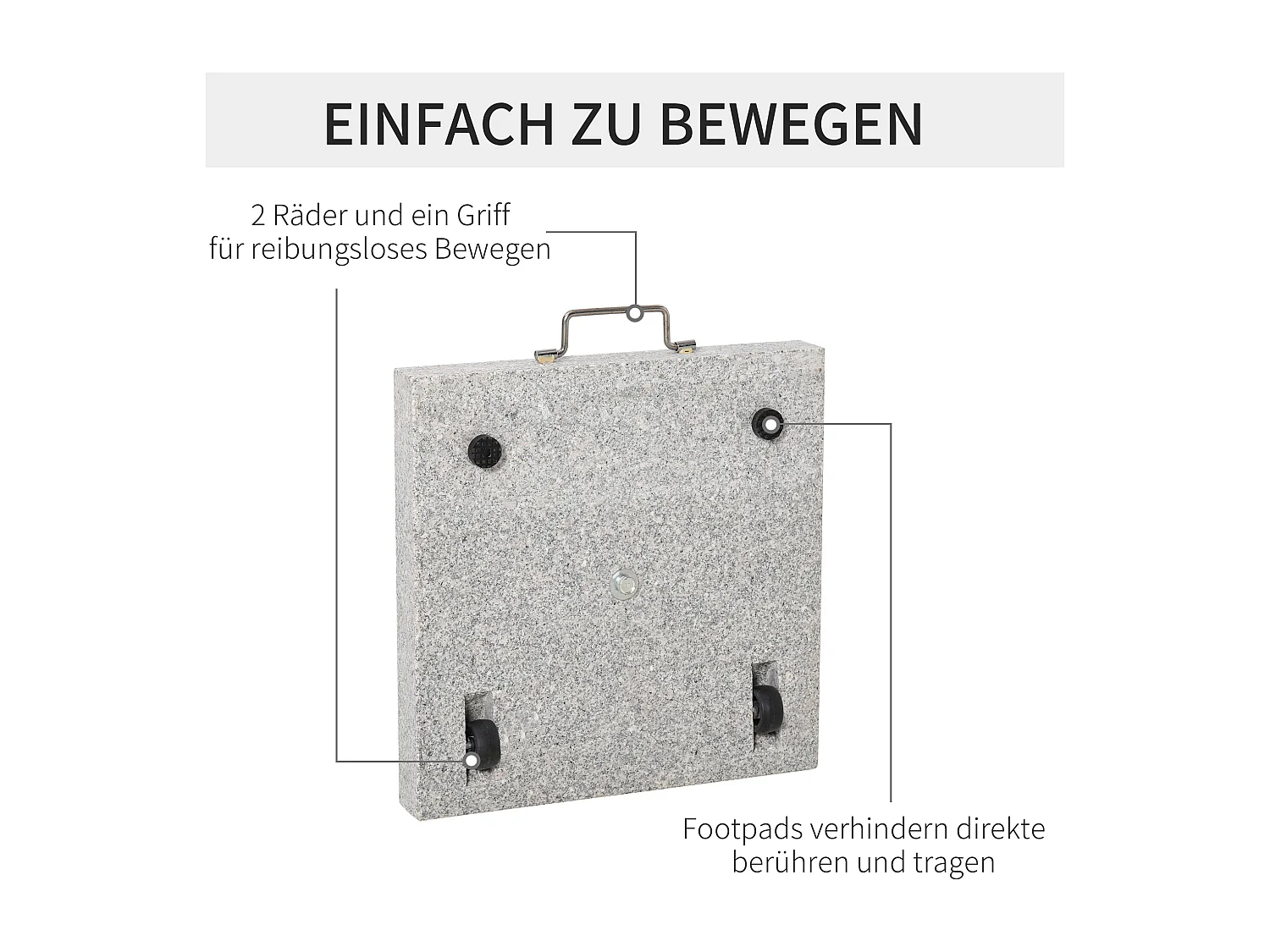 Base mobile per ombrellone in marmo e acciaio inox con ruote, grigia (40x40x36 cm)