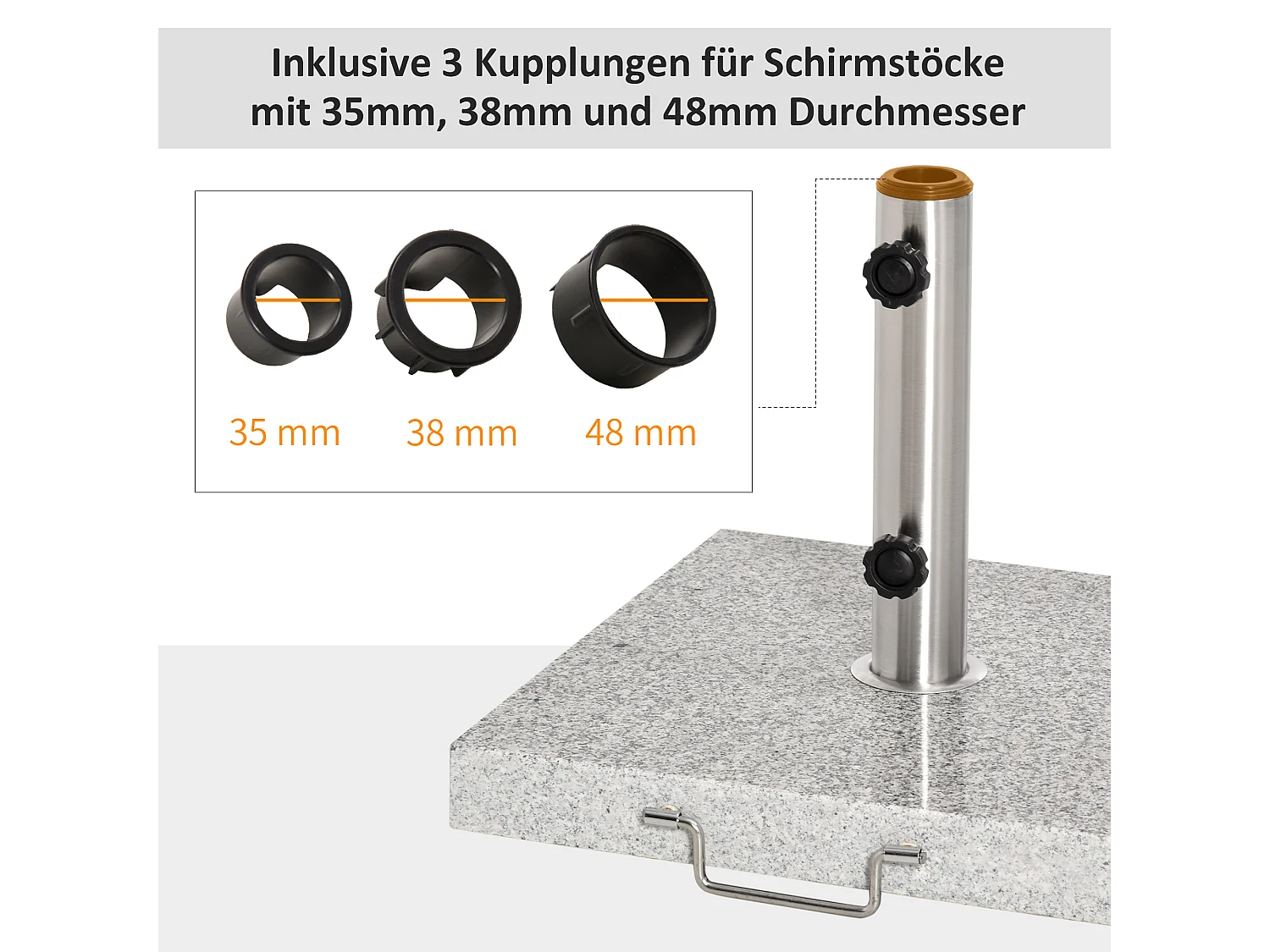 Base mobile per ombrellone in marmo e acciaio inox con ruote, grigia (40x40x36 cm)