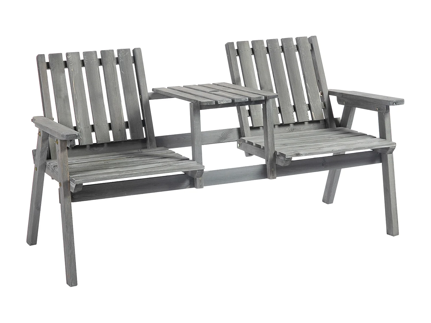 Tuinbank met geïntegreerde tafel, massief hout, grijs, parasolgat (152x70x83cm)