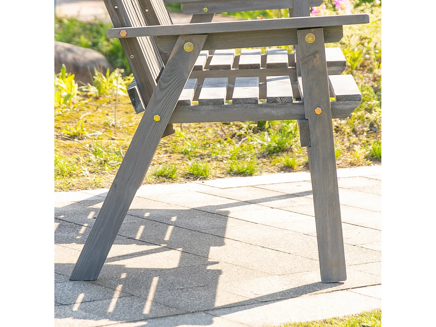 Tuinbank met geïntegreerde tafel, massief hout, grijs, parasolgat (152x70x83cm)