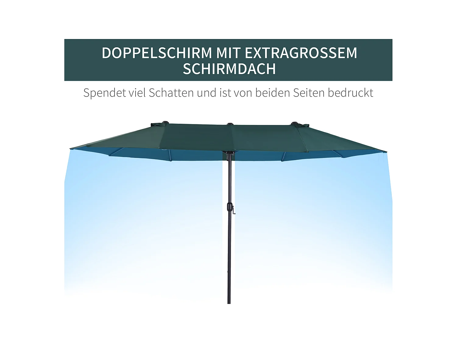 Dubbele parasol met kruisvoet, UV-bescherming, polyester, donkergroen (460x270x241 cm)