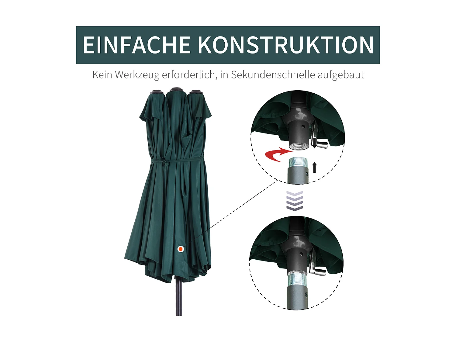 Sombrilla doble con base en cruz, protección UV, poliéster, verde oscuro (460 x 270 x 241 cm)