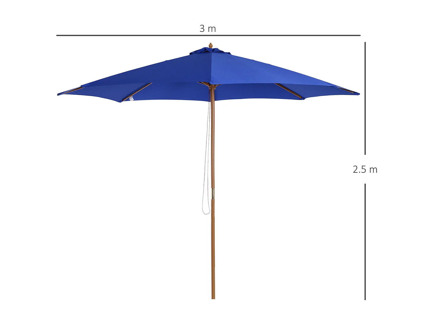 Sombrilla voladiza para balcón, lona de poliéster impermeable, estructura de madera de bambú, color azul (300x300x250cm)
