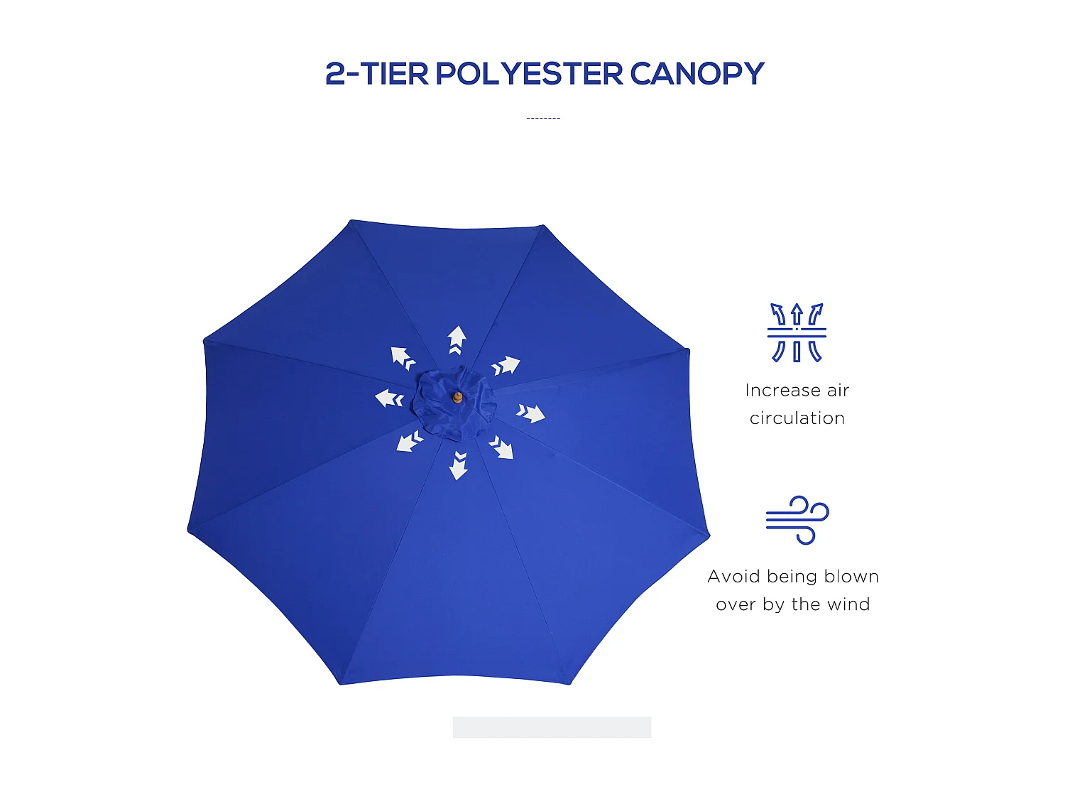 Sombrilla voladiza para balcón, lona de poliéster impermeable, estructura de madera de bambú, color azul (300x300x250cm)