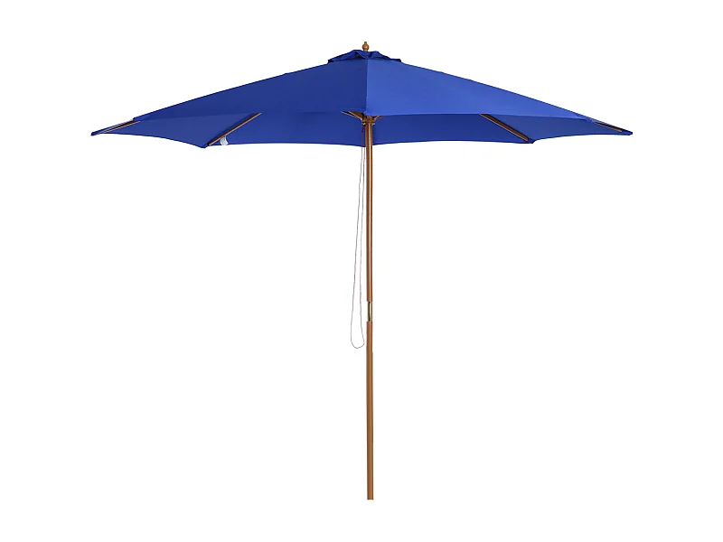 Sombrilla voladiza para balcón, lona de poliéster impermeable, estructura de madera de bambú, color azul (300x300x250cm)