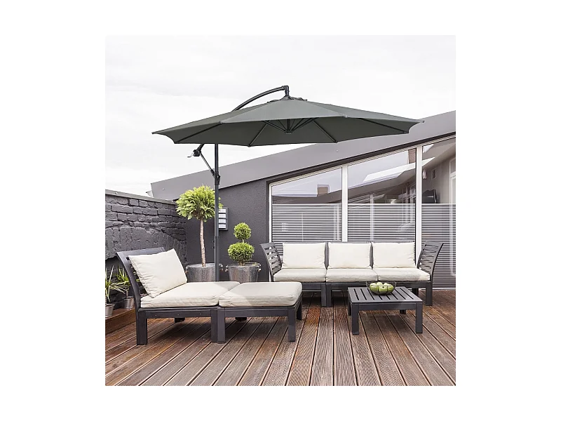 Parasol met slinger, met stalen structuur, polyesterstof, grijs (295x245x250 cm)