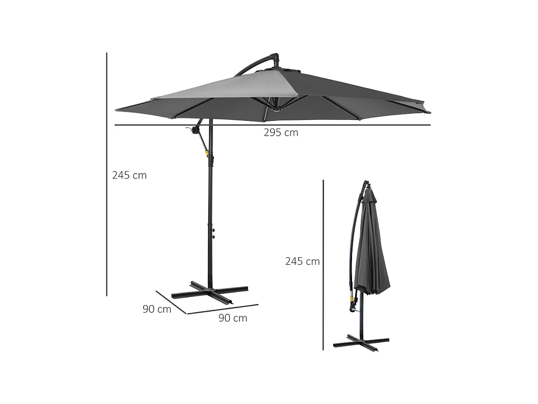 Parasol met slinger, met stalen structuur, polyesterstof, grijs (295x245x250 cm)