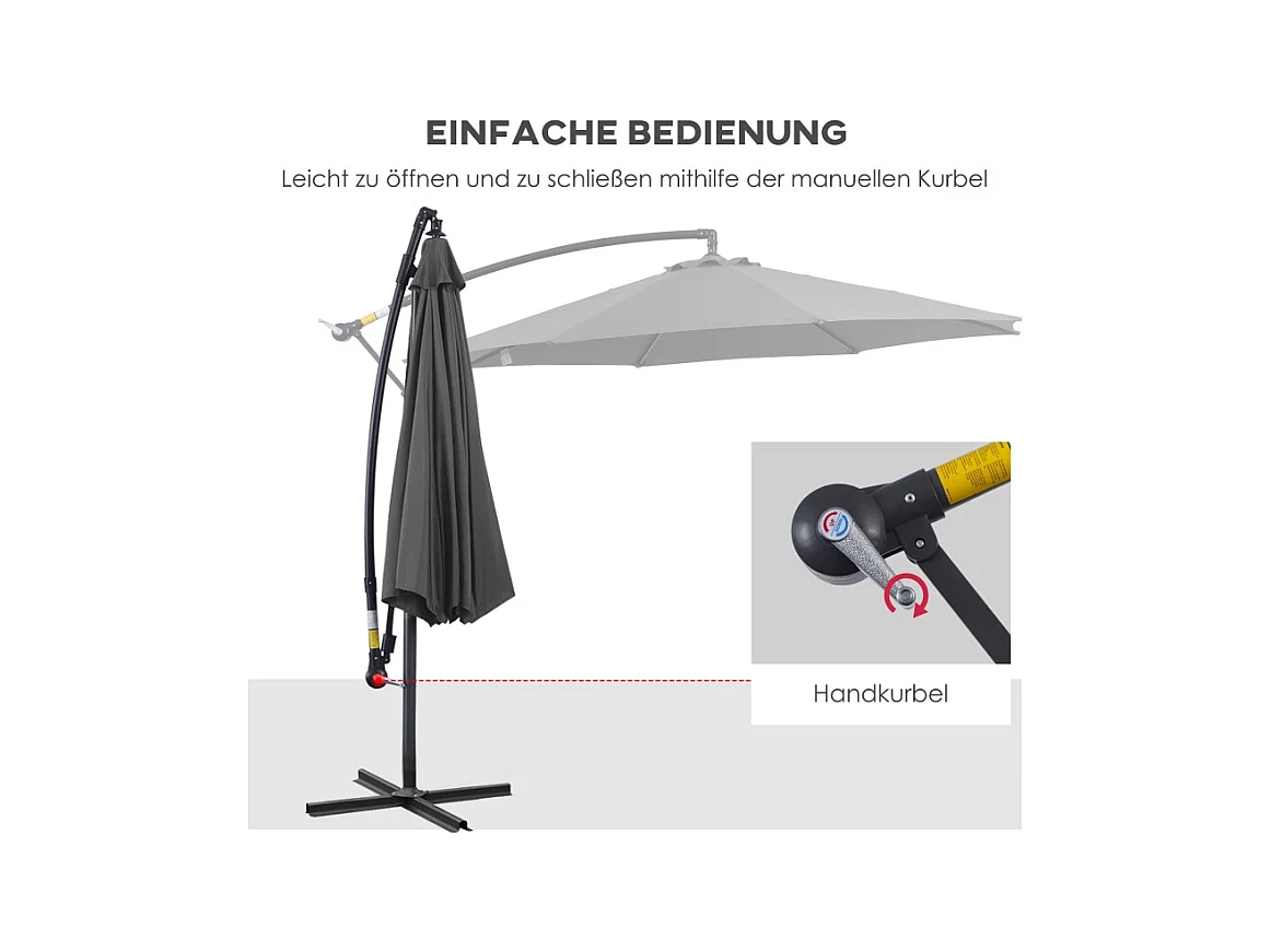 Parasol met slinger, met stalen structuur, polyesterstof, grijs (295x245x250 cm)