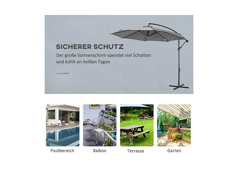 Parasol met slinger, met stalen structuur, polyesterstof, grijs (295x245x250 cm)