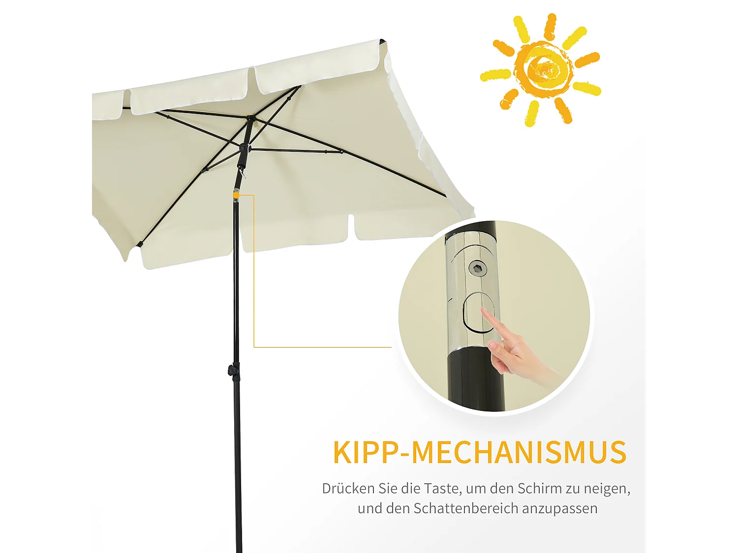 Kantelbare parasol, UV-bescherming, aluminium hout, crème en zwart (200x130x245 cm)