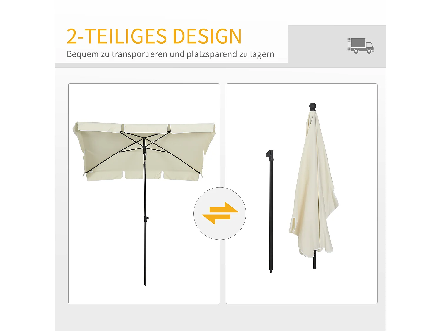 Kantelbare parasol, UV-bescherming, aluminium hout, crème en zwart (200x130x245 cm)