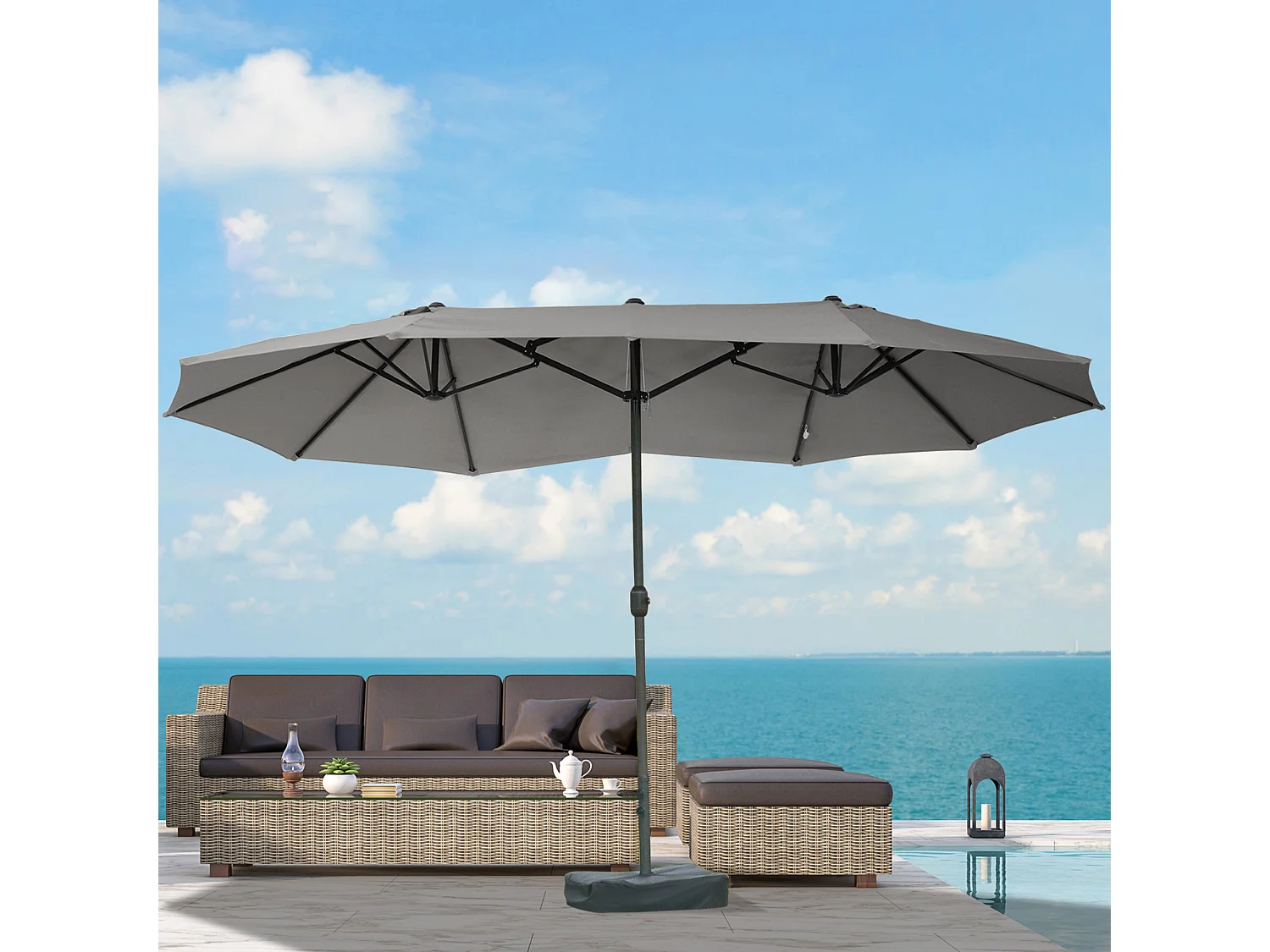 Dubbele tuinparasol met slinger, staal, donkergrijs, 460 x 270 x 240 cm (totale afmetingen)