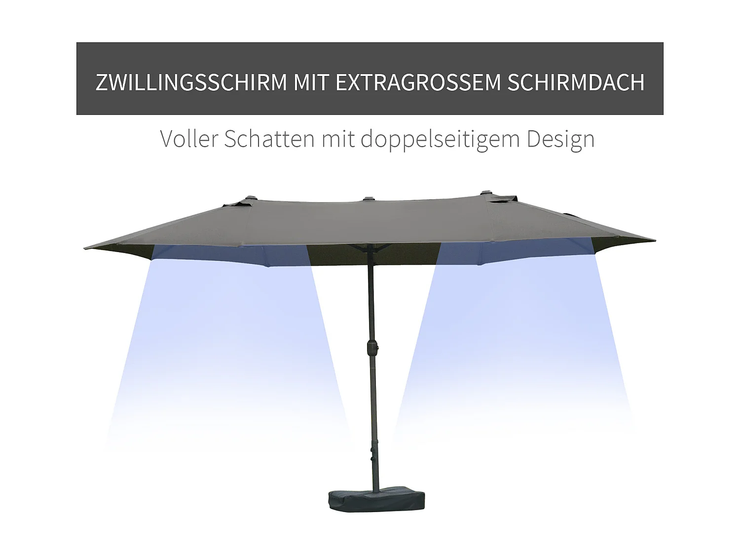 Dubbele tuinparasol met slinger, staal, donkergrijs, 460 x 270 x 240 cm (totale afmetingen)