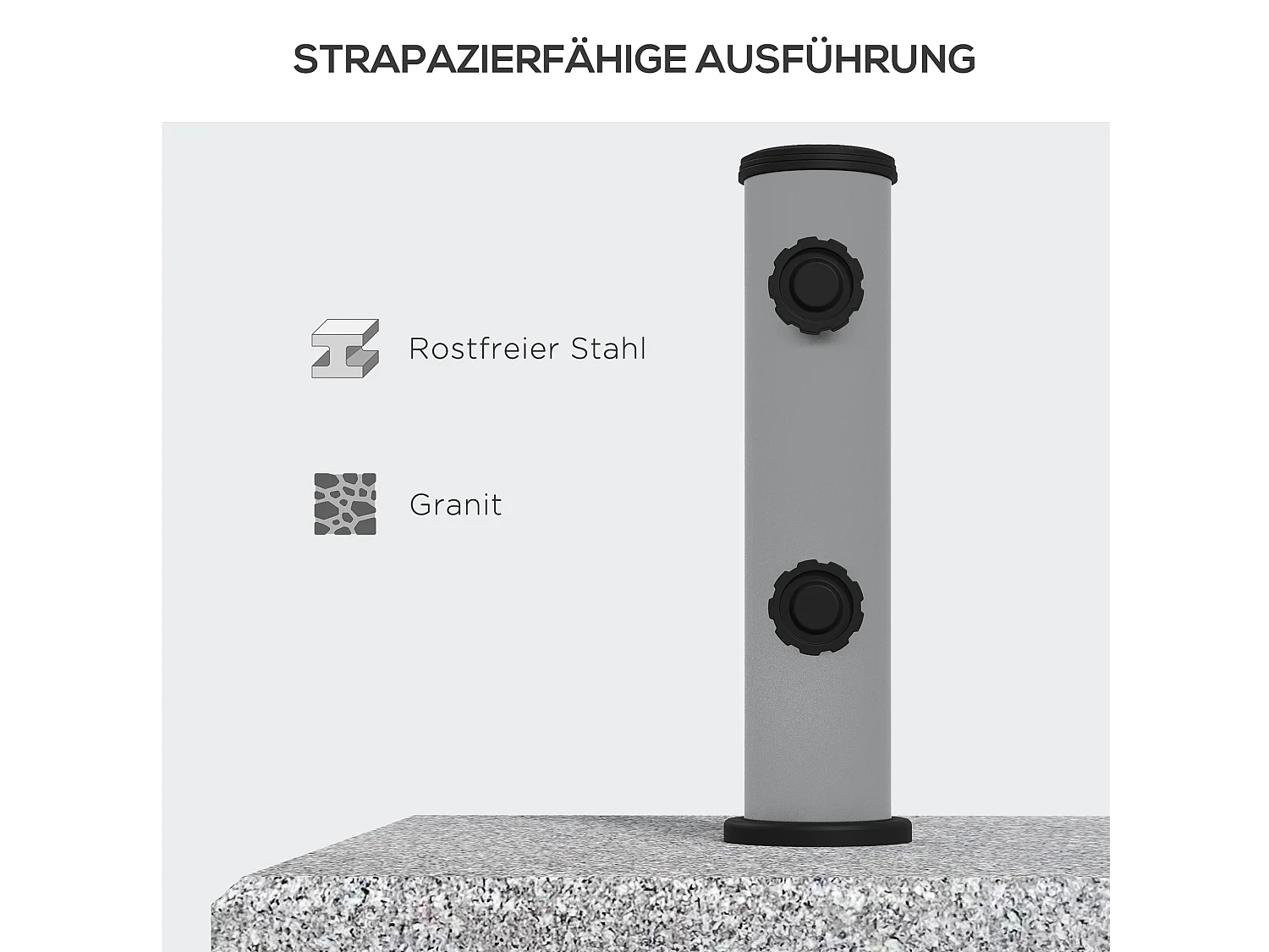 Granieten parasolvoet 28 kg, verstelbaar, met wielen, roestvrij staal, grijs (41x41x37,5 cm)