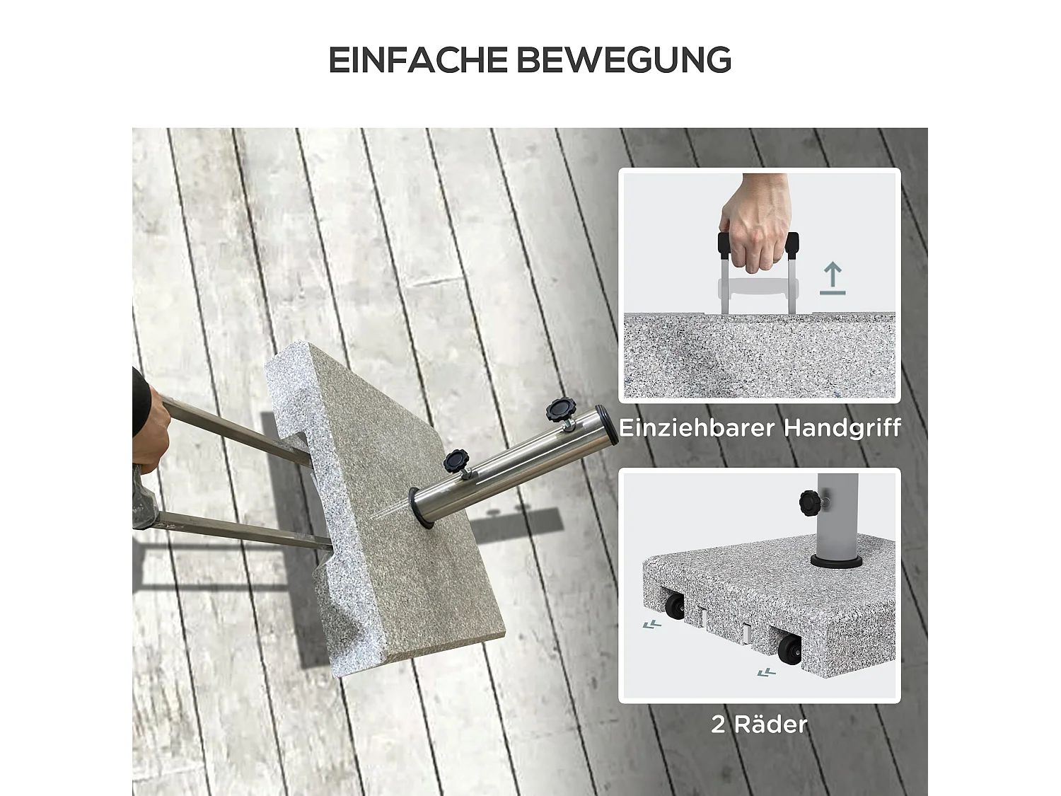 Granieten parasolvoet 28 kg, verstelbaar, met wielen, roestvrij staal, grijs (41x41x37,5 cm)