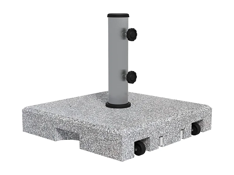 Granieten parasolvoet 28 kg, verstelbaar, met wielen, roestvrij staal, grijs (41x41x37,5 cm)